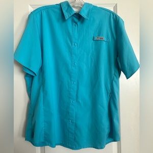 Columbia PFG Omni Shade Hiking Light Blue Button up Snap buttons
